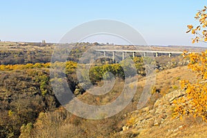Bridge across the river Southern Bug in Ukraine on autumn