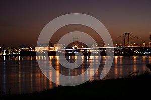 Bridge across Zambezi River in Tete during the night.