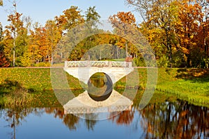 Bridge in Alexander park in autumn, Pushkin Tsarskoe Selo, Saint Petersburg, Russia
