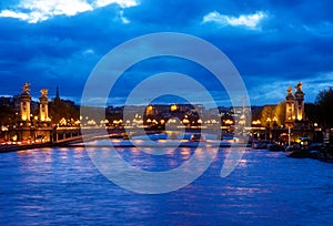 Bridge of Alexandre III at night, Paris, France