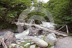 Bridge along the trail to the Torres del Paine at the Torres del Paine National Park, Chilean Patagonia, Chile