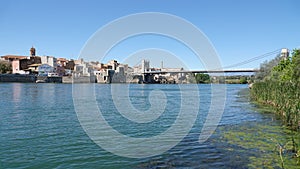 Bridge of Amposta at beginning of Ebro Delta in Spain photo