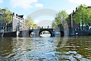 Bridge on Amstel river, Netherlands, Europe