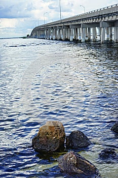 A bridge anf rock at tampa bay