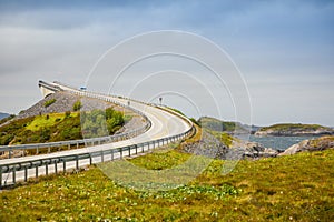 Bridge Atlanterhavsvegen with an amazing view over the norwegian mountains, Atlantic road, Norway
