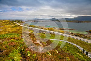 Bridge Atlanterhavsvegen with an amazing view over the norwegian mountains, Atlantic road, Norway