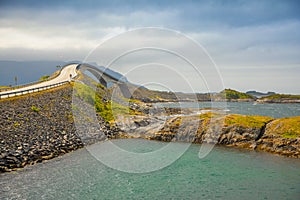 Bridge Atlanterhavsvegen with an amazing view over the norwegian mountains, Atlantic road, Norway