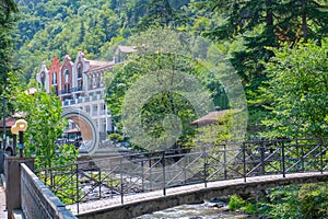 The bridge in Borjomi stands on a mountain river
