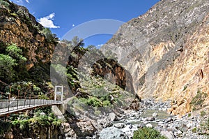 Bridge at the bottom of Colca Canyon in Peru
