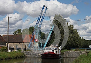 Bridge and canal boat on the canal du nivernais