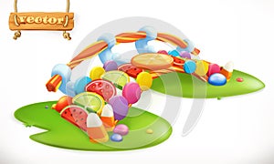 Bridge of candies. Sweet land, fruit candy vector icon