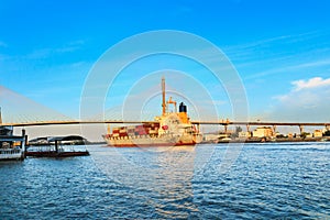 Bridge with cargo ships