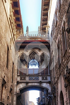 Bridge Carrer del Bisbe in Barcelona Gothic quarter photo