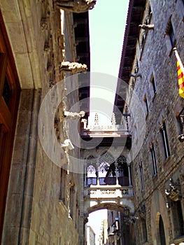 Bridge at Carrer del Bisbe in Barri Gotic, Barcelona. Spain photo