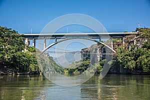 Bridge at CaÃÂ±on del Sumidero. Wild river at Chiapas. Tour and a