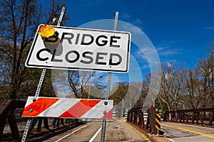 Bridge closed sign on USA local road in Pittsburg