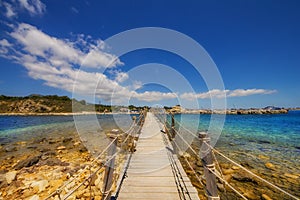 The bridge connecting the islet of Agios Sostis (Cameo Island) with Laganas town, Zakynthos