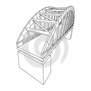 Bridge connection structure. Wireframe low poly mesh