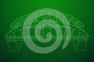 Bridge connection structure. Wireframe low poly mesh