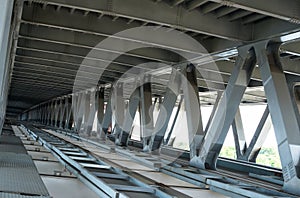 Bridge construction. Metal framework of the bridge