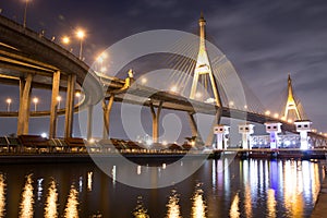Bridge construction at night landscape