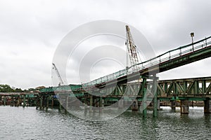 Bridge construction site across the Perfume River in Hue, Vietnam
