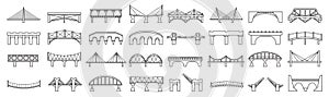 Bridge of construction vector outline set icon.Vector illustration river architecture on white background .Isolated