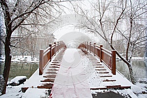 A bridge covered by a heavy snow