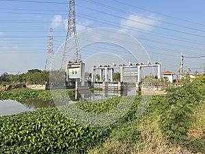 the bridge and dam in the river