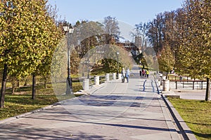 Bridge and dam of the upper Tsaritsyno pond In the Tsaritsyno national Park, Moscow, Russia.