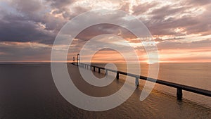 View from above of bridge at sunset