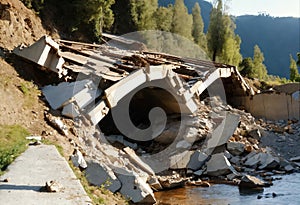 Bridge destroyed by powerful earthquake