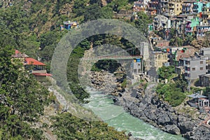 Bridge at Devprayag, Bhagirathi river from left side and Alakananda river from right side converge at Devprayag,Holy conflunece