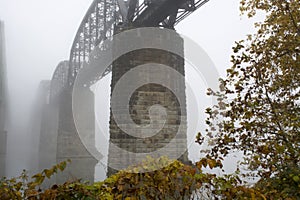Bridge disappears in the fog