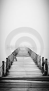 Bridge, dock and fog