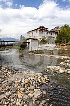 Bridge of the dzong over the Paro Chhu river in Paro, Bhutan