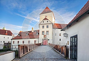 Bridge and entrance gate to Veste Oberhaus fortress in Passau, Germany