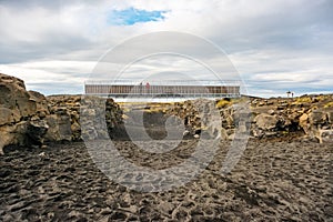 Bridge between Europe and North America continents in Reykjanes, Iceland