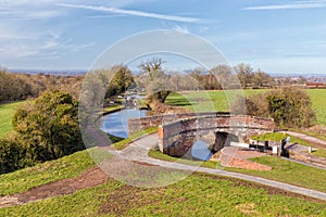 Bridge and Flight of Locks, Worcester and Birmingham Canal, England.