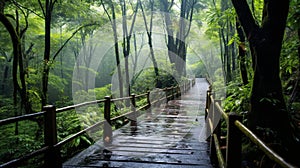 bridge in forest with small stream generated by AI tool