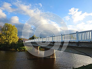 Bridge , going over river Pakalne in Rusne town, Lithuania