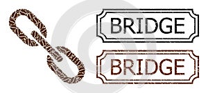 Bridge Grunge Seal Stamps with Notches and Chain Mosaic of Coffee Beans