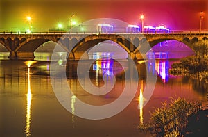 Bridge Hun River Night Fuxin Liaoning Province China photo