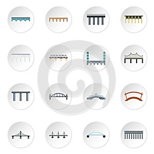 Bridge icons set, flat style