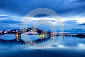 Bridge on the Ionian island of Lefkas at sunset