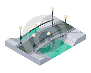 Bridge isometric. 3d isolated drawing elements of a modern urban infrastructure for games or applications. Bridge across