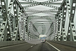 Bridge Keizersveer / Holland,  Nederland: October 07 2019: Traffic on bridge Keizersveer over river Bergse Maas