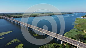 The bridge in Kherson city aerial view.