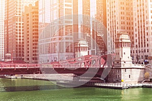 Bridge on LaSalle blvd over river in Chicago