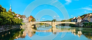 Bridge of Laufen across the Rhine River in Laufenburg, Switzerland and Germany